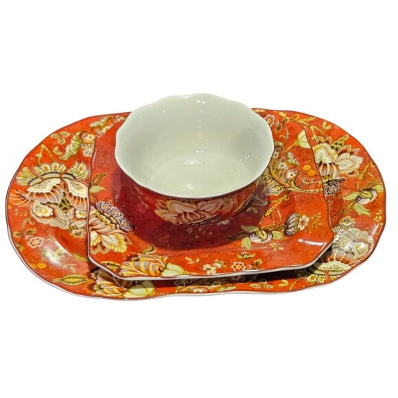 222 Fifth Gabrielle 3pc Set 6" Bowl 9" Square Plate & 14" Platter Fine Ceramic - Picture 9 of 16